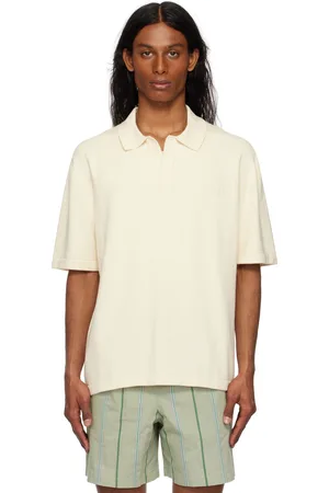 Maison Kitsuné Polo blanc cassé en tricot à logo Bold Fox Head brodé