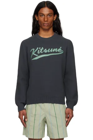 Maison Kitsuné Pull gris en tricot à logo de style collégial brodé