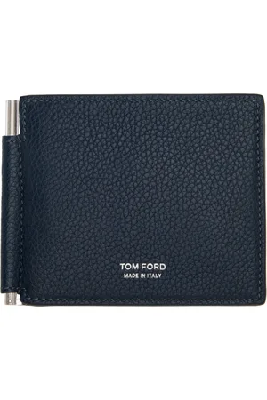 Tom Ford Portefeuille bleu marine en cuir grainé à pince à billets
