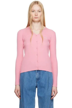 Maison Kitsuné Cardigan rose en tricot côtelé à écusson à logo Baby Fox