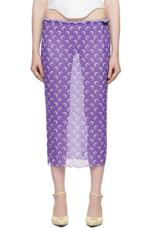 Marine Serre Jupe midi mauve en filet recyclé à motif à logos