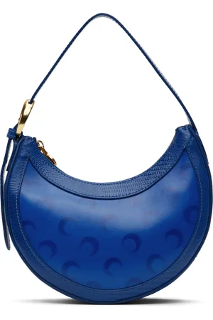 Marine Serre Mini sac Eclips bleu marine en cuir à motif à logos aérographié