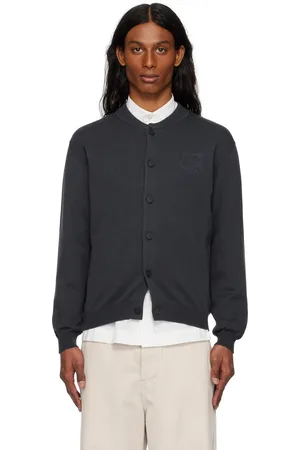 Maison Kitsuné Cardigan gris en tricot à logo Bold Fox Head brodé