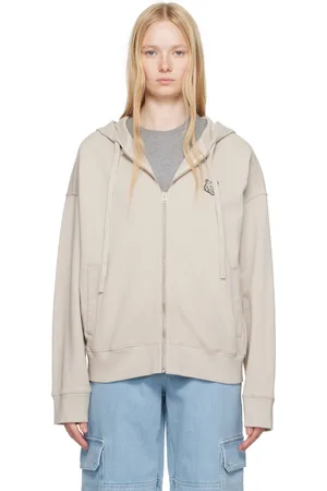 Maison Kitsuné Pull à capuche surdimensionné beige à écusson à logo Bold Fox Head et à glissière