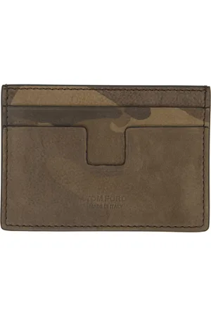 Tom Ford Porte-carte kaki en nubuck à motif camouflage et à pince à billets