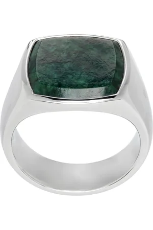 TOM WOOD Bague argenté et vert à ornement Cushion en marbre