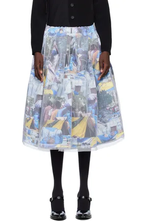 Comme des Garçons Jupe midi multicolore à images et à empiècement en tulle de nylon