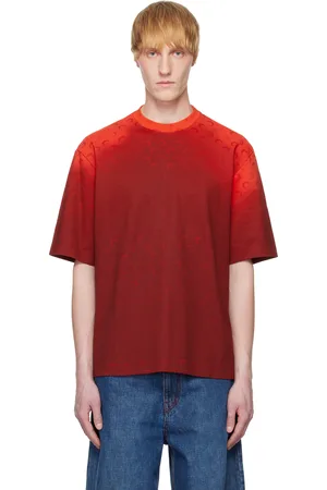 Marine Serre T-shirt décontracté rouge en jersey à effet délavé et à motif à logos