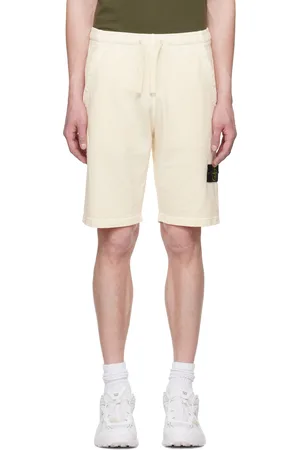 Stone Island Short blanc cassé en molleton de coton à fil irrégulier à effet vieilli emblématique