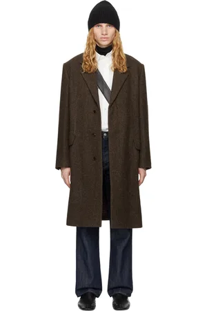 Auralee Manteau chesterfield brun en tweed de laine Shetland et alpaga