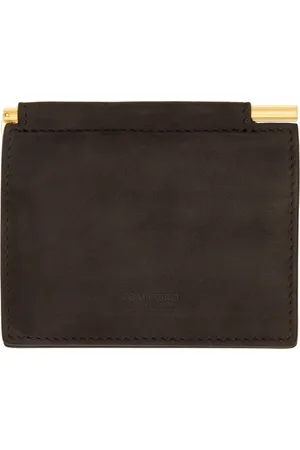 Tom Ford Porte-carte à deux volets brun en nubuck à pince à billets
