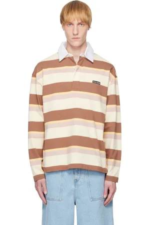 Maison Kitsuné Polo à manches longues surdimensionné beige et brun à rayures