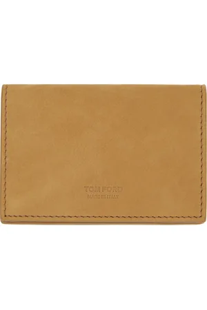 Tom Ford Porte-carte brun clair en nubuck à découpe à logo
