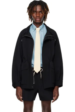 Auralee Blouson noir en canevas de laine Max à col montant et à glissière