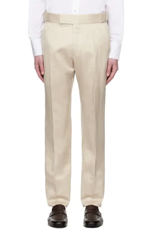 Tom Ford Pantalon Atticus beige en sergé de soie et lin