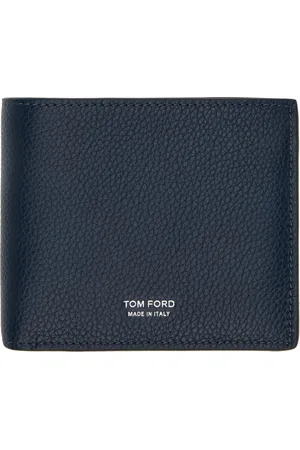 Tom Ford Portefeuille à deux volets bleu marine en cuir grainé