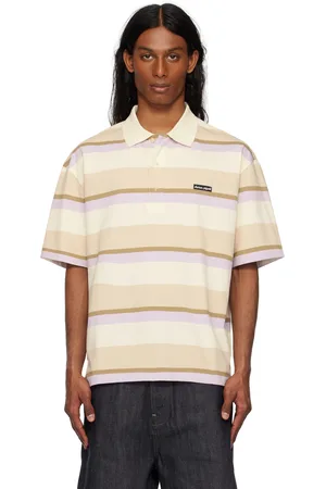 Maison Kitsuné Polo à manches courtes surdimensionné beige et blanc cassé à rayures