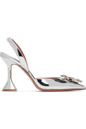 Amina Muaddi Chaussures à talon Begum argentées à bride arrière