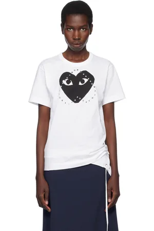 Comme des Garçons T-shirt blanc à clous et à logo noir imprimé