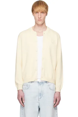 Maison Kitsuné Cardigan blanc cassé en tricot à logo Bold Fox brodé