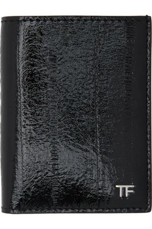 Tom Ford Portefeuille à deux volets noir en cuir verni gaufré façon anguille à découpes à logo