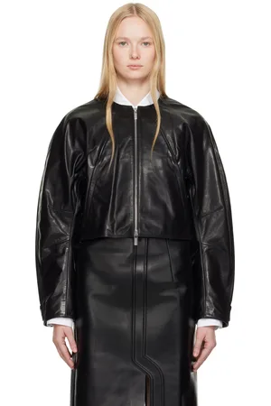 Helmut Lang Blouson noir en cuir à coutures articulées