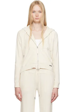 Tom Ford Pull à capuche blanc cassé en tissu éponge à glissière
