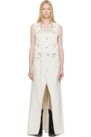 Maison Margiela Robe longue transformable blanc cassé en denim