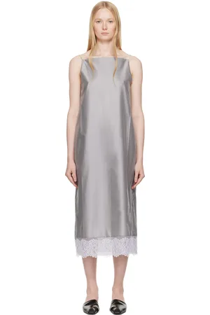 Carven Robe midi à enfiler grise en soie pressée