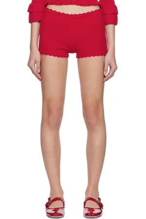 DANIELLE GUIZIO Short rouge en tricot à bords festonnés