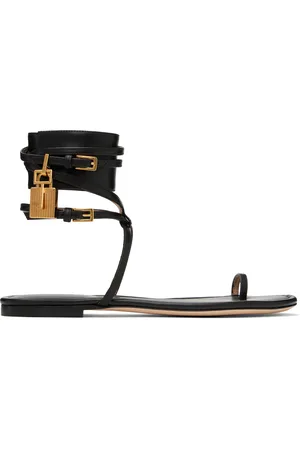 Tom Ford Sandales noires en cuir poncé à bride double tour à la cheville
