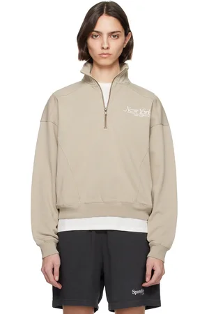 Sporty & Rich Pull molletonné beige à logo NY 94 et à demi-glissière