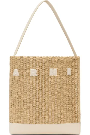 Marni Moyen cabas Museo beige et blanc cassé à effet raphia