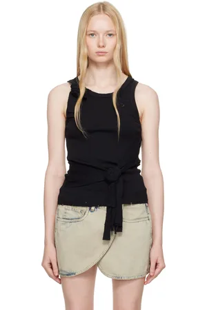 COPERNI Débardeur noir en jersey côtelé à effet usé et à appliqués floraux
