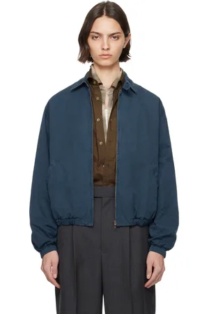 Auralee Blouson teint en plongée Swing bleu marine en gabardine de coton Finx