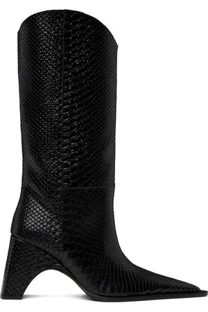 COPERNI Bottes de cowboy à talon arqué noires en cuir gaufré façon python