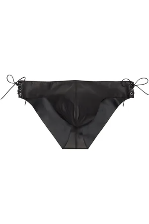 Ludovic De Saint Sernin Slip noir en cuir à laçage latéral