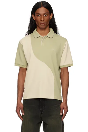 DIME Polo vert et beige en tricot gaufré