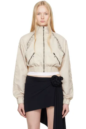 AREA Blouson de survêtement beige à garnitures à ornements facettés