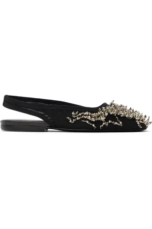 DRIES VAN NOTEN Ballerines noires en filet à bride arrière et à perles