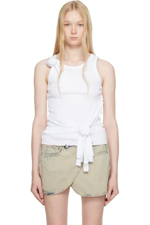 COPERNI Débardeur blanc en jersey côtelé à effet usé et à appliqués floraux