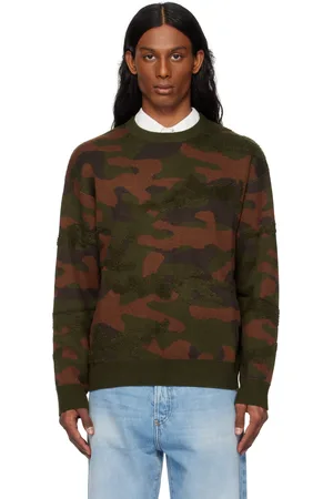 DIME Pull vert et brun en tricot à motif camouflage en chenille