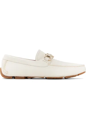 Salvatore Ferragamo Flâneurs de conduite blanc cassé à ferrure Gancini