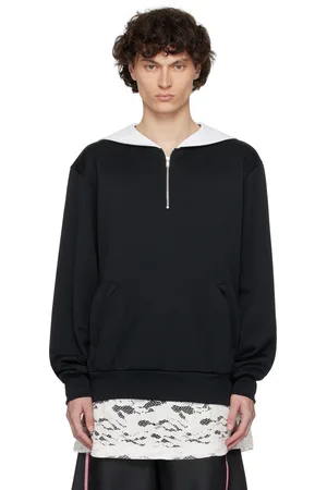 Comme des Garçons Pull molletonné épais noir et blanc à glissière un quart