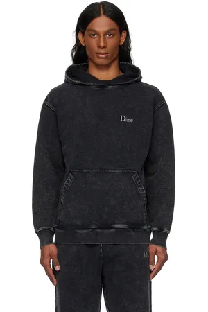 DIME Pull à capuche noir en jersey bouclette à logo