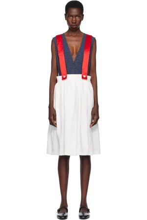 Comme des Garçons Jupe midi blanc et rouge en gabardine et en satin