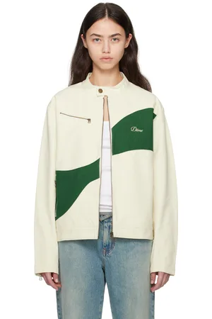DIME Blouson motard blanc cassé et vert