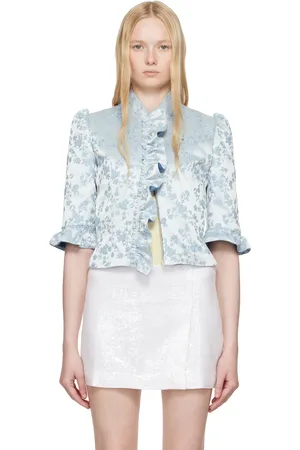 COPERNI Blouson ajusté bleu à motif en jacquard et à plis