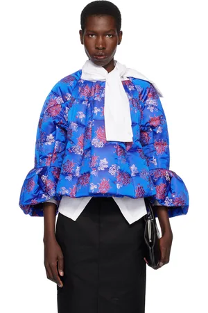Comme des Garçons Blouson matelassé bleu marine à motif fleuri en jacquard