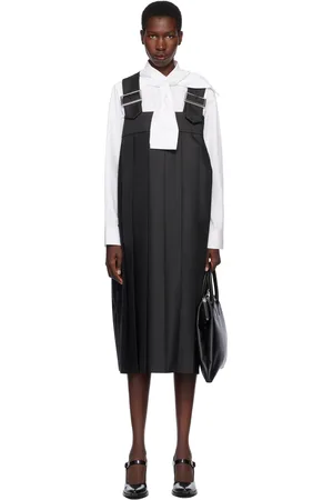 Comme des Garçons Robe midi noire en gabardine de polyester